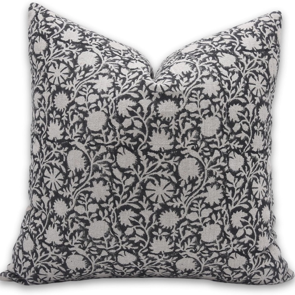 Handmade Block Print Thick Linen 14x14 Pillow Cover